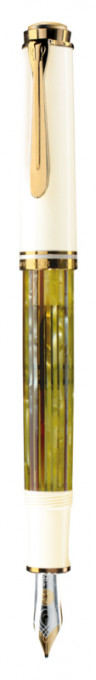 Stilou Souveran M400 F, peniță aur 14K, accesorii placate cu aur, corp alb-verde peridot