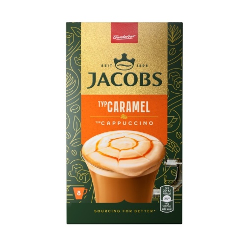 Cafea solubilă Jacobs Ins Cappucino Caramel, 12 g x 8 plicuri