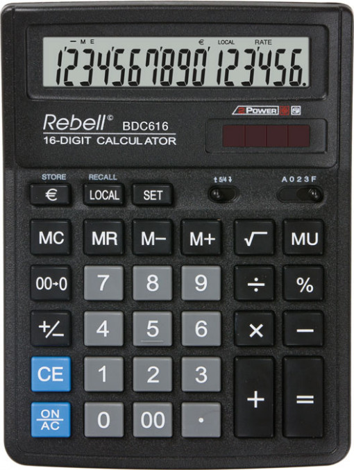 Calculator de birou, 16 digits, 193 x 143 x 38 mm, Rebell BDC 616 - negru
