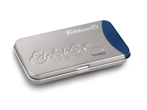 Caseta metalica Edelstein, set 6 patroane albastru topaz, Pelikan.
