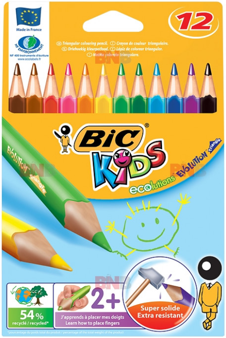 Creioane colorate 12 culori Evolution Triunghiulare Bic