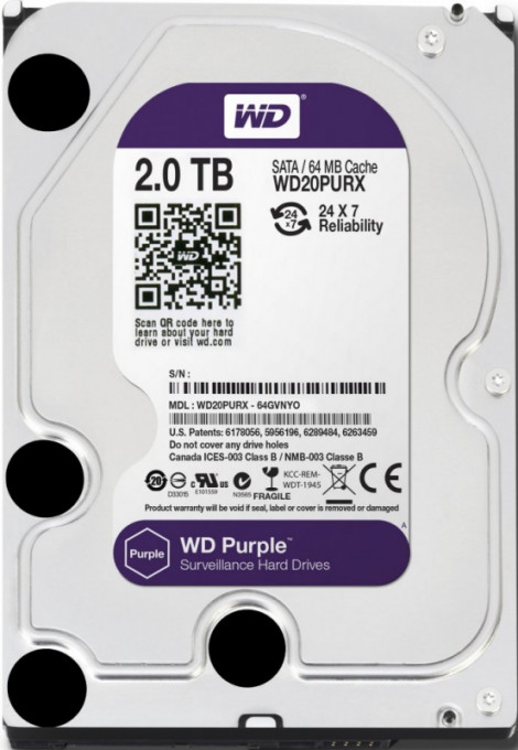 Hdd wd purple 2tb 64mb sata3 (wd20purx)