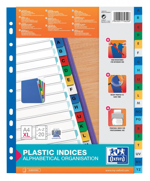 Index plastic Oxford A4 XL alfabetic A-Z 120 microni color