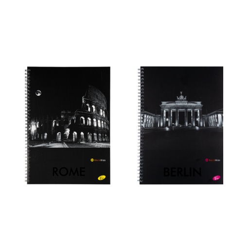 Caiet cu spirală Design Cities by night, A4, 70 file, hârtie 70gr./mp, copertă carton 300gsm, dictando