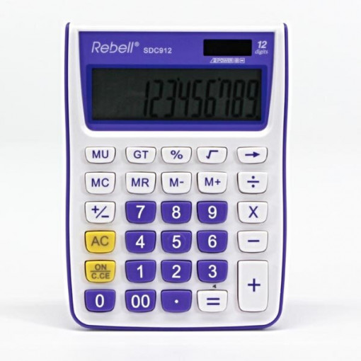 Calculator de birou, 12 digits, 145 x 104 x 26 mm, Rebell SDC 912 - alb/violet