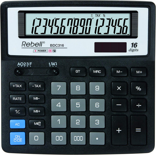 Calculator de birou, 16 digits, 156 x 156 x 30 mm, Rebell BDC 316 BX - negru