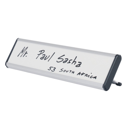 Ecuson pt. birou din aluminiu, 50x205 mm, personalizabil cu ștergere uscată Bi-Office Info Tag