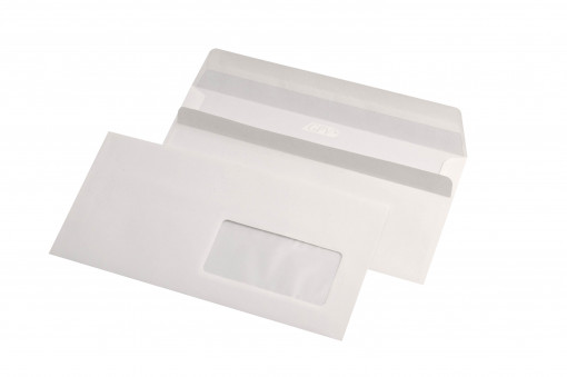 Plic DL (110 x 220 mm), alb, cu fereastra, lipire autoadeziva, 80 g/mp, 1000/cutie