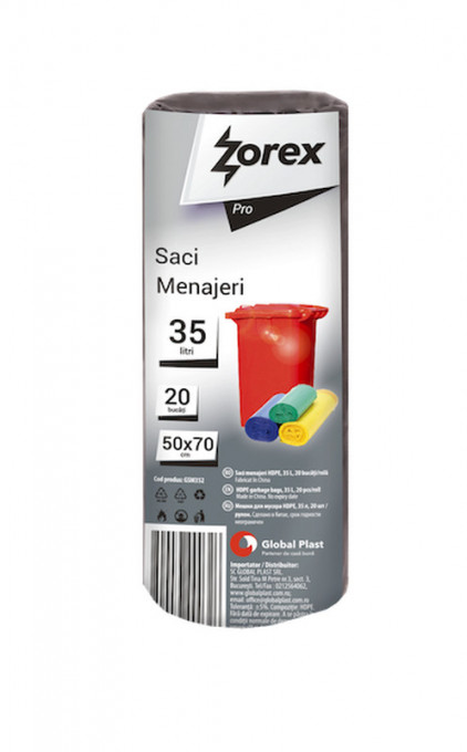 Saci menajeri Zorex Pro, 35L, negru, 20 buc/rola