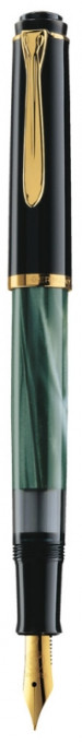 Stilou Classic M200 verde-marmură cu piston,accesorii placate cu aur,corp negru/verde marmor