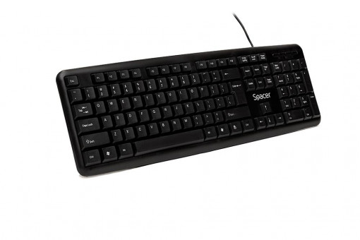 Tastatura Spacer SPKB-520 cu fir, USB, 104 taste, anti-spill, negru