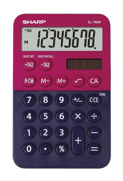 Calculator de birou, 8 digits, 120 x 76 x 23 mm, dual power, SHARP EL-760RBRB - rosu/bleumarin