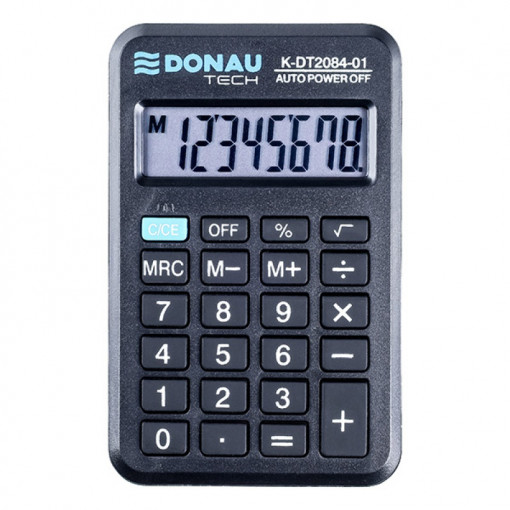 Calculator de buzunar, 8 digits, 98 x 65 x 9 mm, Donau Tech DT2084 - negru