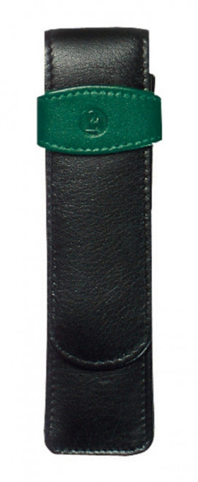 Etui de piele TG22 negru-verde, pentru 2 instrumente de scris