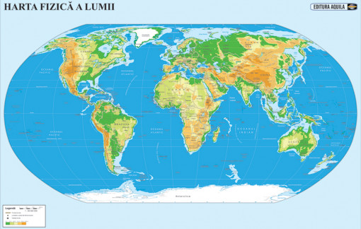 Harta fizico-geografica Lumea 50 x 70 cm