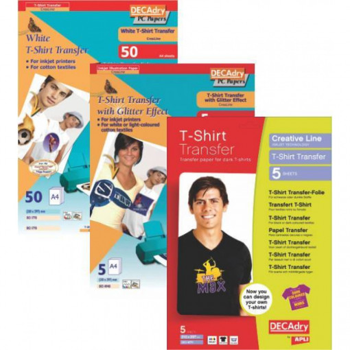 Hartie transfer tricouri culori inchise, A4, 5 coli/top, DECAdry,
