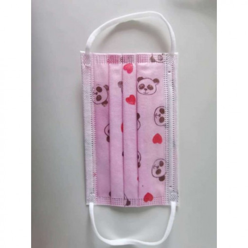 Masca de protectie copii roz unica folosinta 3 pliuri, 3 straturi cu elastic