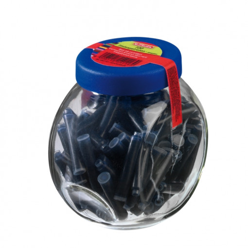 Patroane albastre pentru stilou set 100 bucati ambalate in recipient de sticla, Herlitz