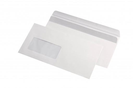 Plic DL (110 x 220 mm), alb,cu fereastra, lipire autoadeziva, 80 g/mp, 1000 bucati/cutie