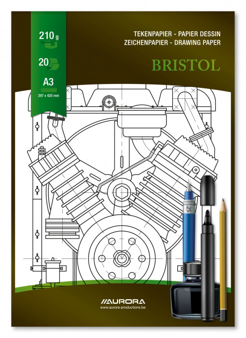 Bloc desen A3, 20 file - 210g/mp, pentru schite creion/marker, AURORA Bristol - carton alb
