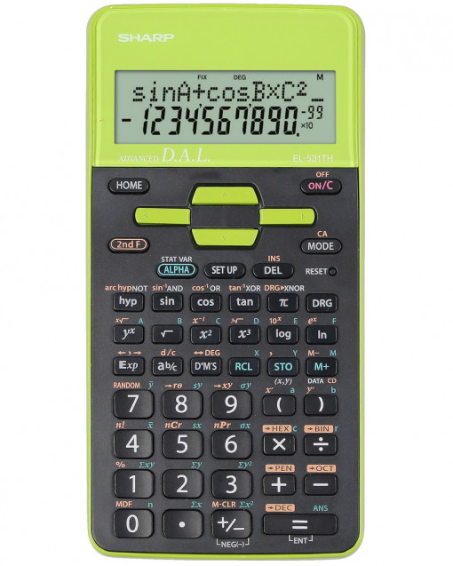 Calculator stiintific, 10 digits, 273 functii, 161x80x15mm, dual power, SHARP EL-531THGR-negru/verde