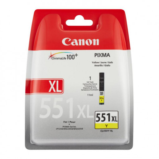 Cartus cerneala Canon CLI-551XL, yellow, capacitate 11ml, pentru Canon Pixma IP7250, Pixma IP8750, Pixma