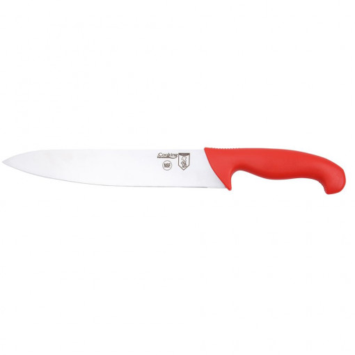 Chef knife 26 cm, Red handle Total length: 38 cm Blade length : 26 cm Material: polypropylene handle