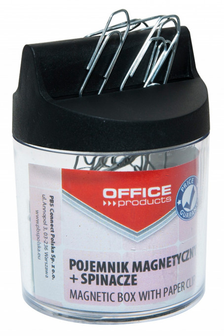 Dispenser magnetic cilindric, echipat cu 100 agrafe metalice 26mm, Office Products - capac negru