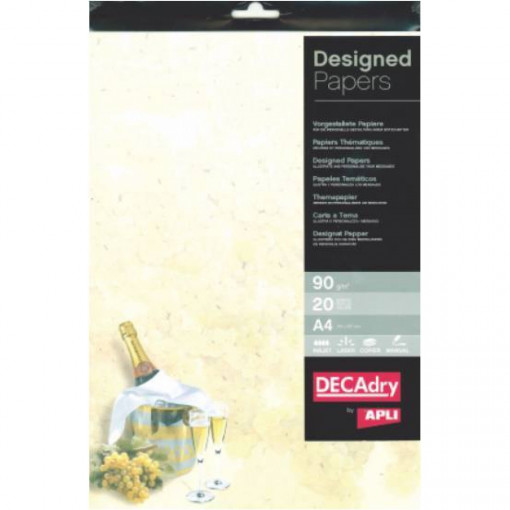 Hârtie cu model "șampanie", A4, 90 g/mp, 20 coli/set, DECAdry
