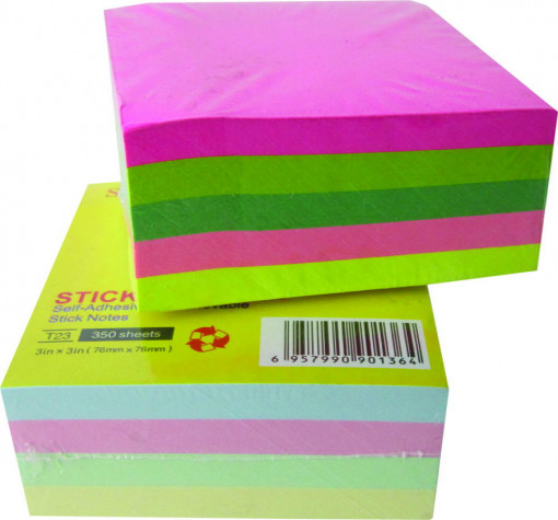 Notes adeziv cub in culori fosforescente, 76x76 mm, 400 file