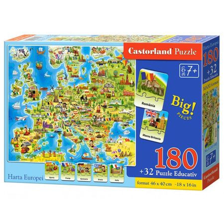 Puzzle educativ cu 180 de piese Harta Europei, Castorland
