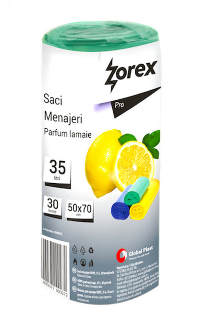 Saci menajeri Zorex Pro, parfum Lamaie si Mar, 35L, 30 buc/rola