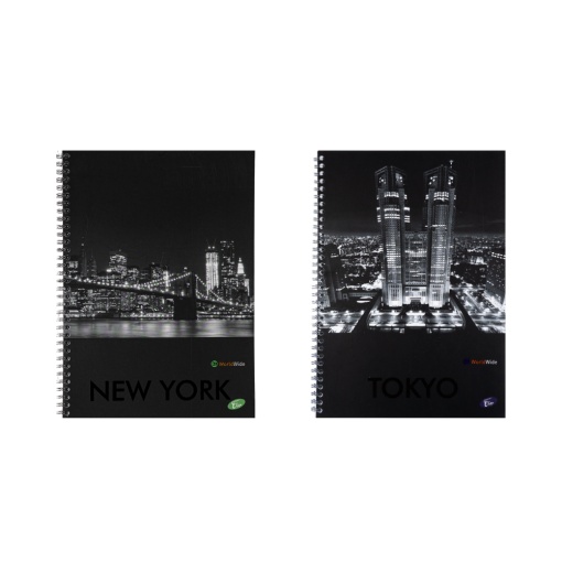 Caiet cu spirală Design Cities by night, A4, 70 file, hârtie 70gr./mp, copertă carton 300gsm, pătrățele