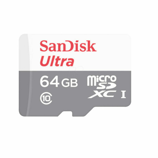 Card de memorie SanDisk Ultra MicroSDXC, 64GB, UHS-I, Class 10, 80MB/s + Adaptor