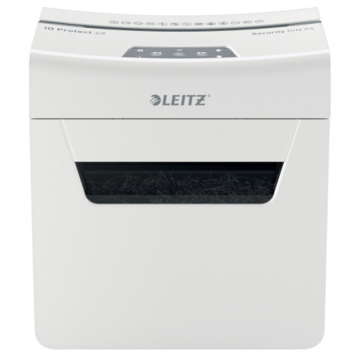 Distrugator documente manual LEITZ IQ Protect 6X, P4, cross-cut (confeti), 6 coli, cos 10l, alb