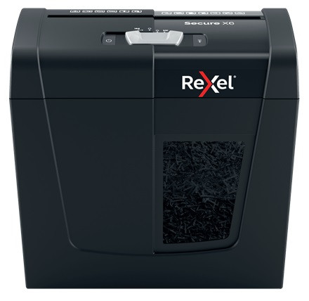 Distrugator documente manual REXEL SECURE X 6, P4, cross-cut (confeti), 6 coli, 10l, negru