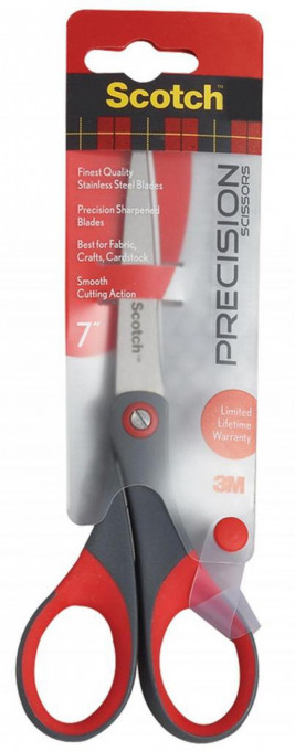 Foarfeca ergonomica, 18cm, varf ascutit pt. taiere de inalta precizie, 3M - SCOTCH Office - rosu/gri