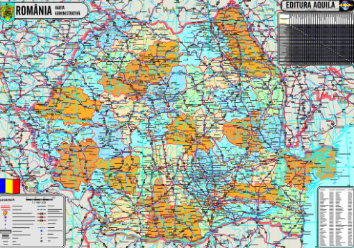 Harta fizico-geografica Romania, Aquila. 120x160