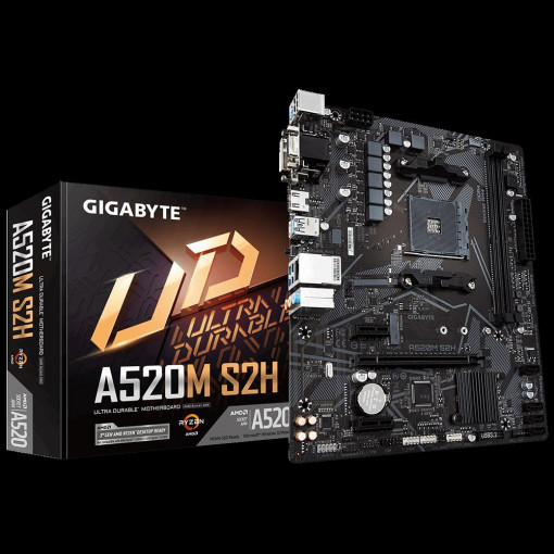 Placa de baza Gigabyte AMD A520M S2H AM4 CPU AMD Socket AM4, support for: 3rd Generation AMD Ryzen™