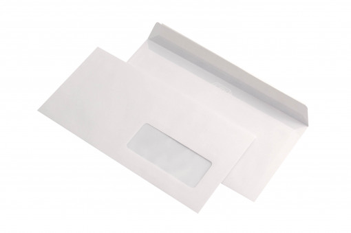 Plic DL (110 x 220 mm), alb, cu fereastra, lipire siliconica, 80 g/mp, 1000 bucati/cutie