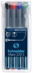 Set marker universal permanent Schneider Maxx 220 S, vârf 0.4mm, 4 culori/set - (N, R, A, V)