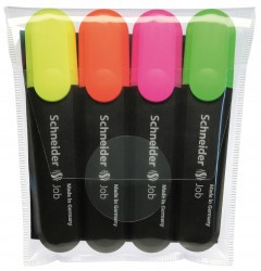 Set textmarkere Schneider Job, vârf lat 4 culori/set - (G, O, V, R, A, R)