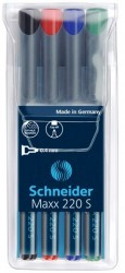 Universal permanent marker SCHNEIDER Maxx 220 S, varf 0.4mm, 4 culori/set - (N, R, A, V)