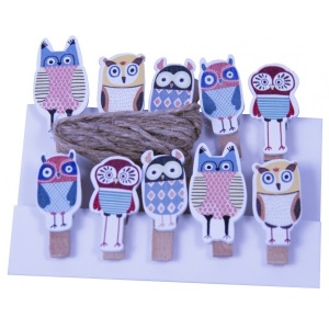 Accesorii creație Colorarte, lemn, cârlig bufnițe, natur, 3.5cm, set 10 buc