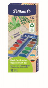 Acuarele K12 ECO din materiale reciclate, set 12 culori + alb de zinc