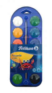 Acuarele Pelikan 2 în 1 tip pastilă, set 24 + pensulă + paletă pictură