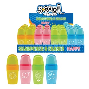 Ascuțitoare cu container + radieră S-COOL Happy