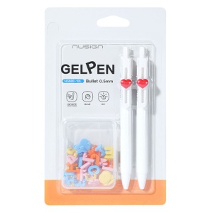 Blister 2 pixuri cu gel cu mecanism Nusign Deli Puzzle, 0.5mm albastru + set litere puzzle