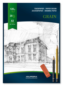 Bloc desen A3, 20 file - 120g/mp, AURORA Grain - carton alb