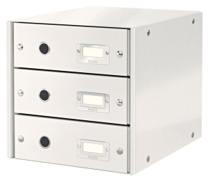 Cabinet 3 sertare carton laminat LEITZ Click&Store, design modern și suport pentru etichetă.